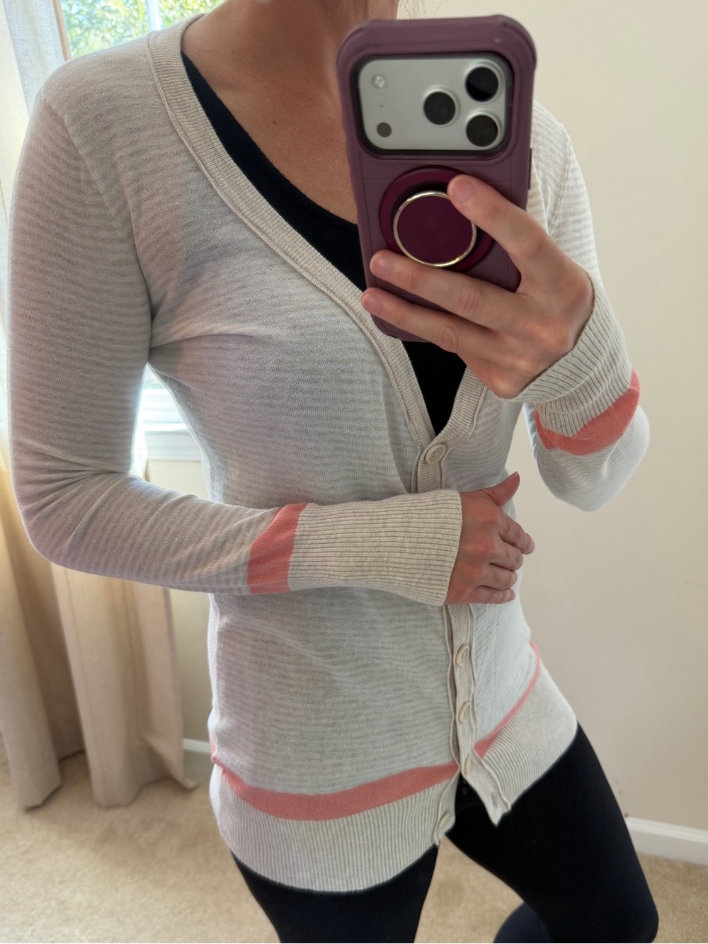 🍂 5/$25 GAP Beige and Peach Striped Cardigan Oatmeal + Peach XS